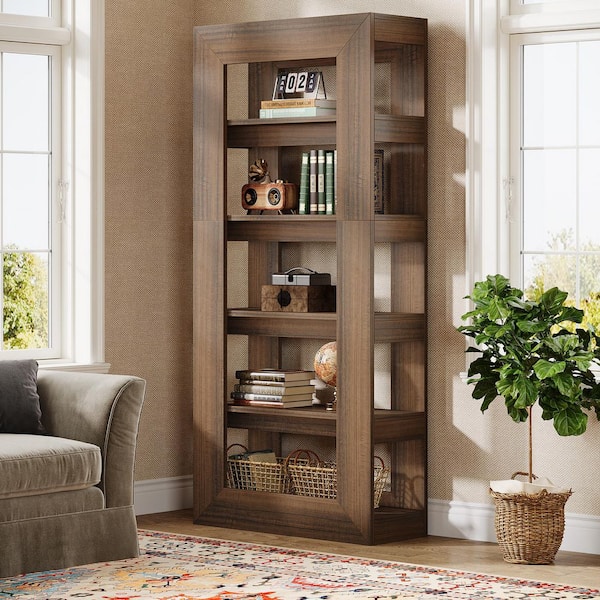 BYBLIGHT 70.87 in. Tall Rustic Brown Wood 2-Shelf Standard Bookcase