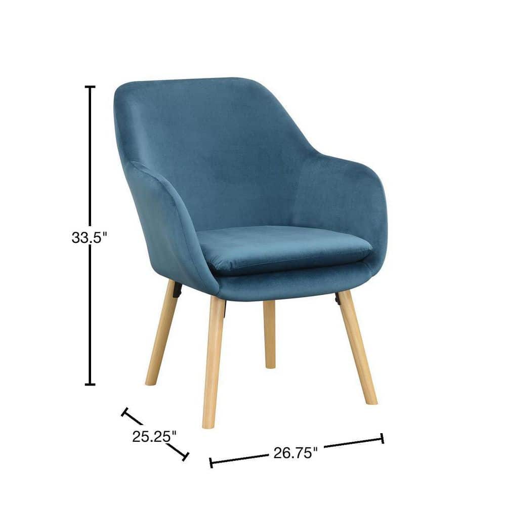 Charlotte Blue Velvet Wingback Accent Chair with Light Oak Legs