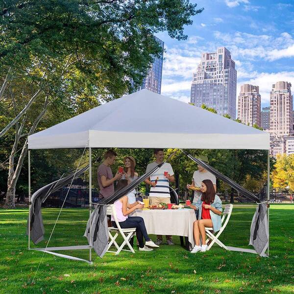 10 ft. x 10 ft. Beige Pop Up Sidewall Canopy Tent- 5-Pieces of Sidewall with Rolling Storage Bag