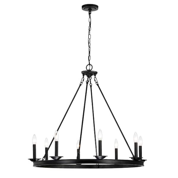 Jojospring Luisa 8-Light Antique Black Finish Metal Wagon Wheel Chandelier
