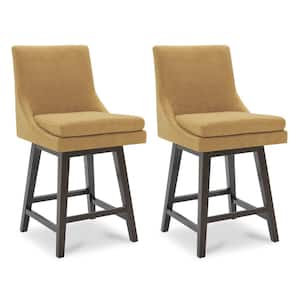 Fiona 26.8 in. Canary Yellow High Back Solid Wood Frame Swivel Counter Height Bar Stool with Fabric Seat(Set of 2)