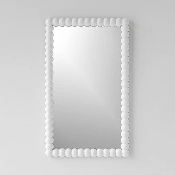 Unbranded 18 in. x 30 in. Denise, White Wood Large Beaded Decorative Mirror