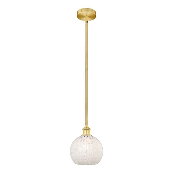 White Mouchette 100-Watt 1-Light Satin Gold Standard Mini Pendant Light with Painted Glass Shade, No Bulbs Included