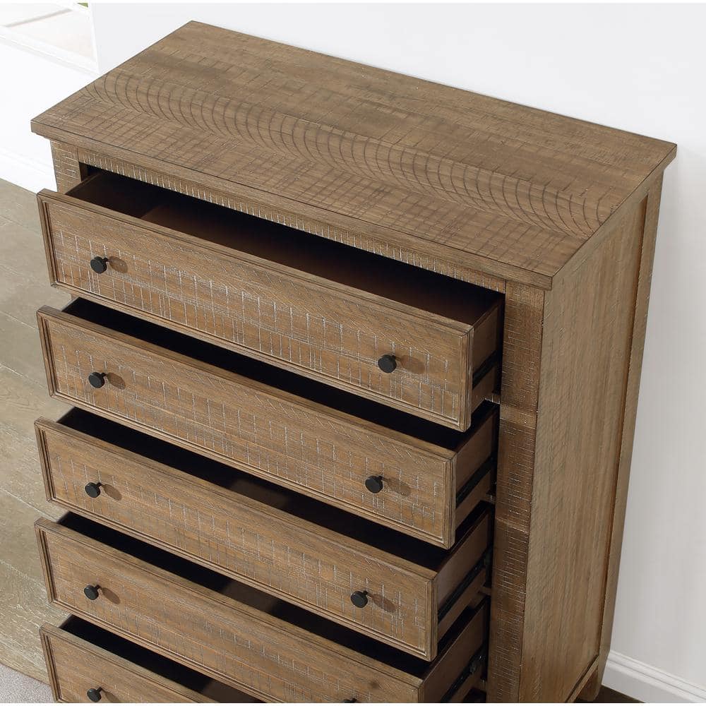 Rustic Brown Pine Dresser with Felt-Lined Drawers