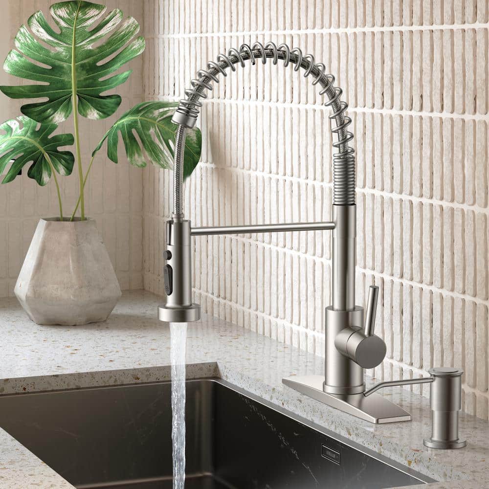 Brushed Nickel High-Arc Kitchen Faucet with Pull-out Spray