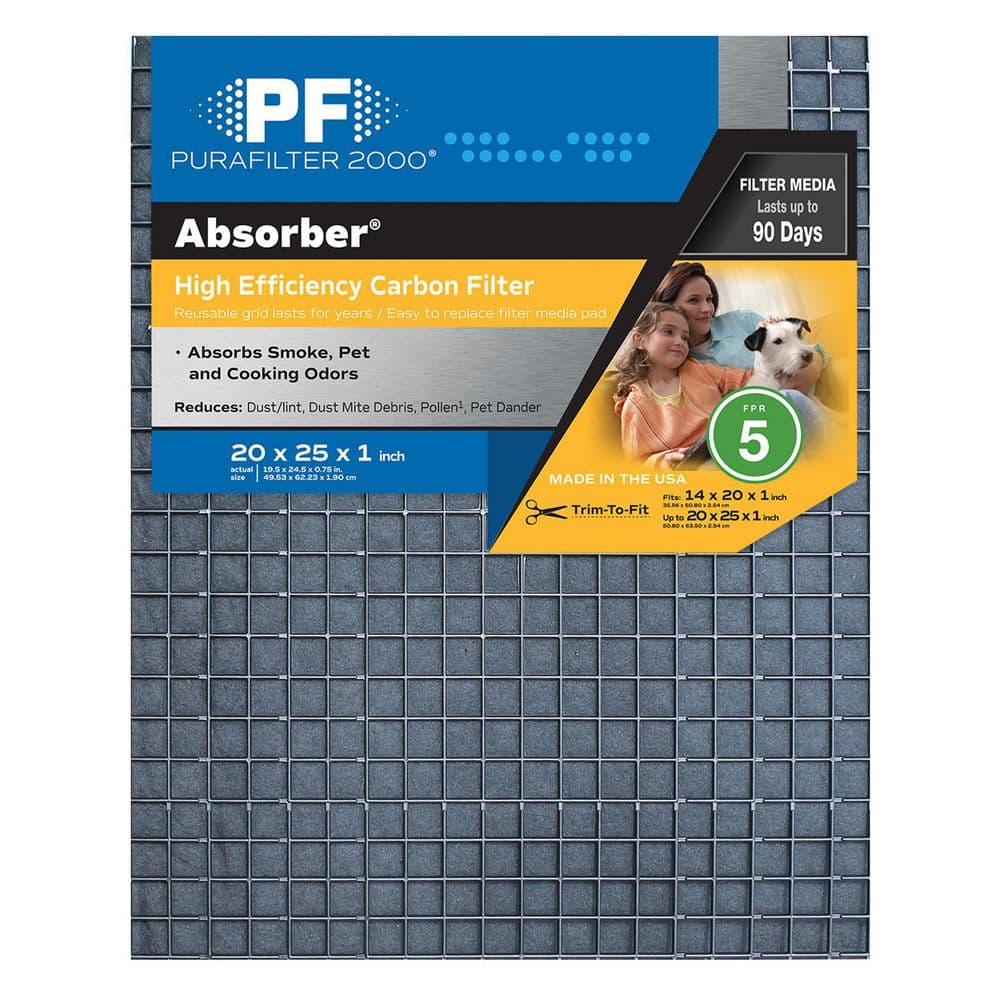PURAFILTER 2000 20 in. x 25 in. x 1 in. Cut to Fit-Electro w/Carbon Air  Filter FPR 5 PFODOR2025FPR - The Home Depot