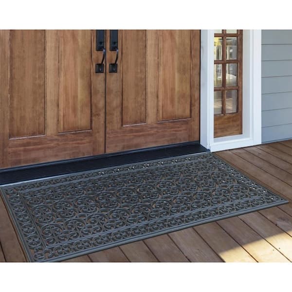 A1hc 100% Pure Rubber Front Door Mat 30”x48”, Non-Slip, Thin Profile Heavy Duty Doormat,Indoor Outdoor Sunburst Good Luck Design - Sunburst Black