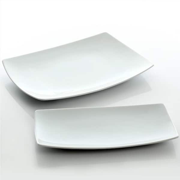 White Ceramic Dinner Plates Rectangular Baking Dishes Double Handle Serving 