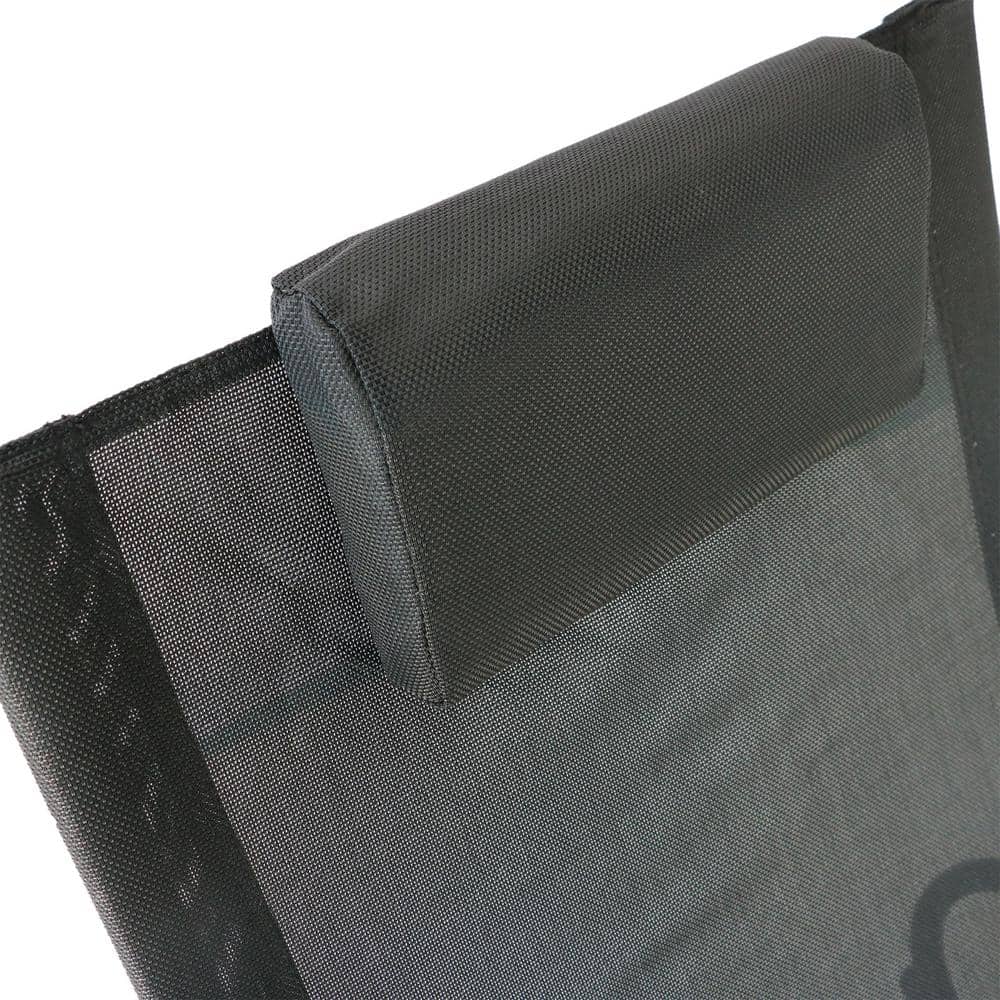 Serenity Black Steel Outdoor Rocking Lounger with Breathable Mesh and Pillow