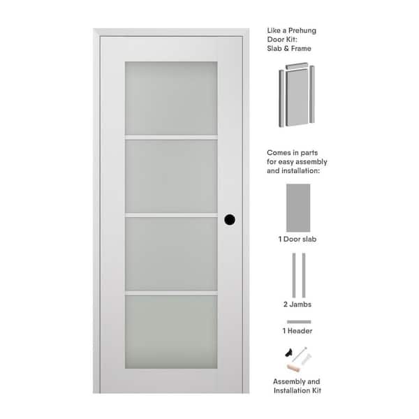 32 in. x 96 in. Smart Pro 4-Lite Left-Hand Frosted Glass Polar White Composite Wood Single Prehung Interior Door