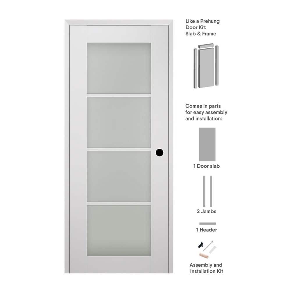 24 in. x 96 in. Smart Pro 4-Lite Left-Hand Frosted Glass Polar White Composite Wood Single Prehung Interior Door price history on PriceWatchPro