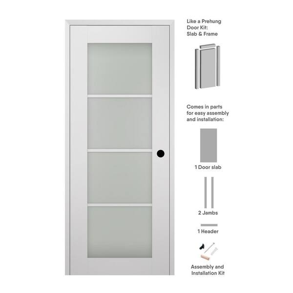 Belldinni Smart Pro 4 Lite 32 in. x 84 in. Left-Hand Frosted Glass Polar White Composite Wood Single Prehung Interior Door