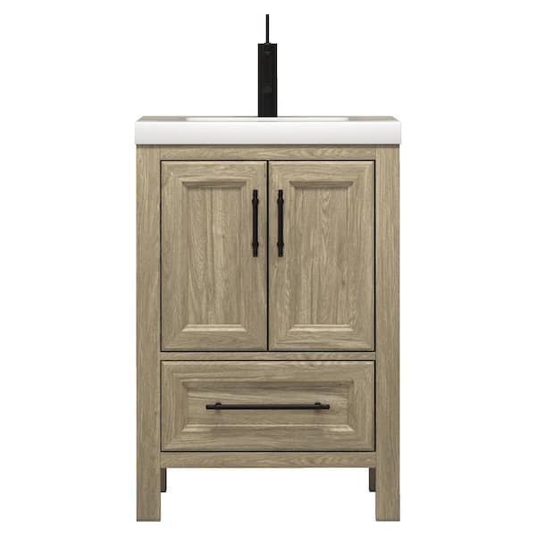 VIV 24 in. W x 20 in. D x 35 in. H Single Sink Freestanding Bath Vanity in Dark French Oak with White Acrylic Top