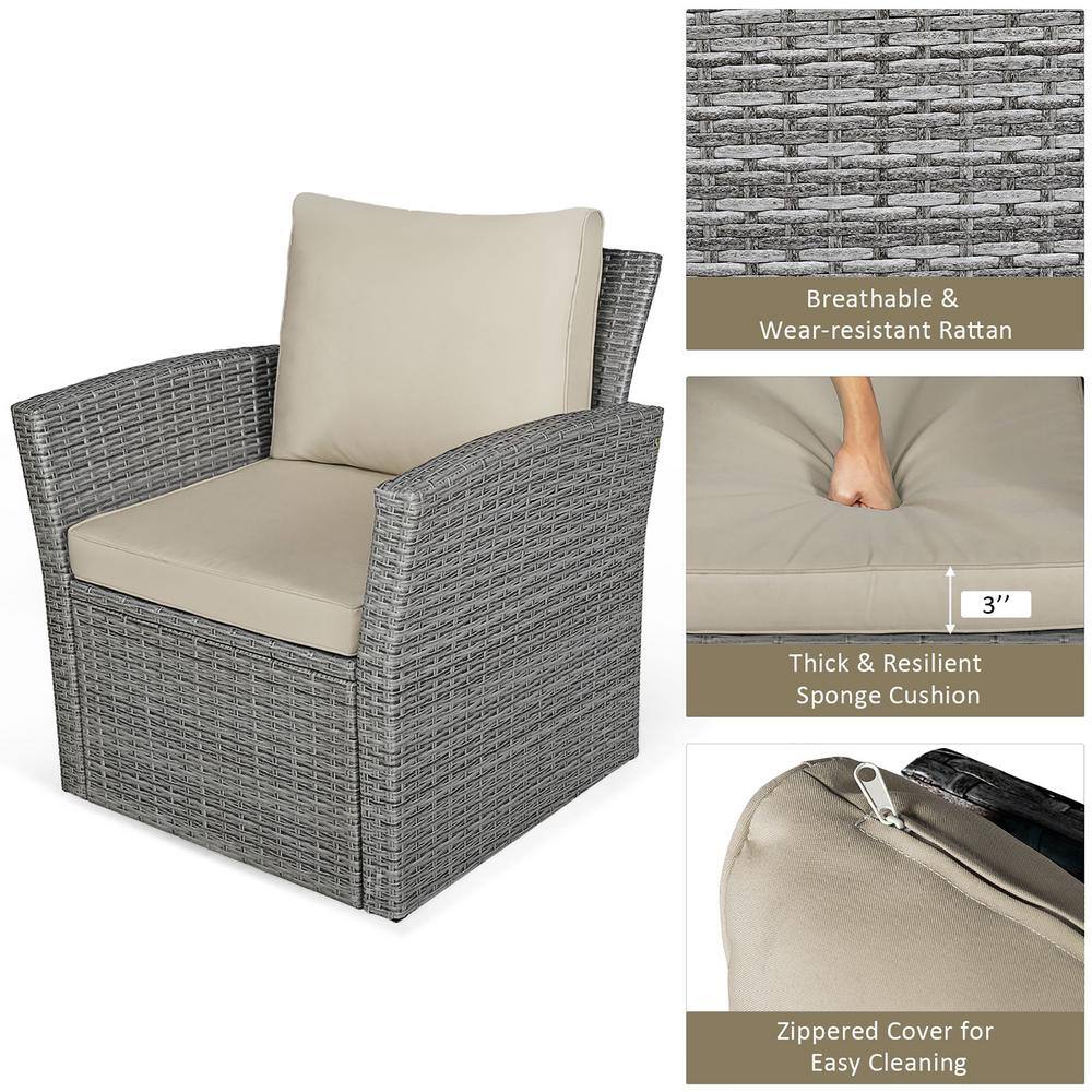 Khaki Cushioned 4-Piece Rattan Patio Conversation Set