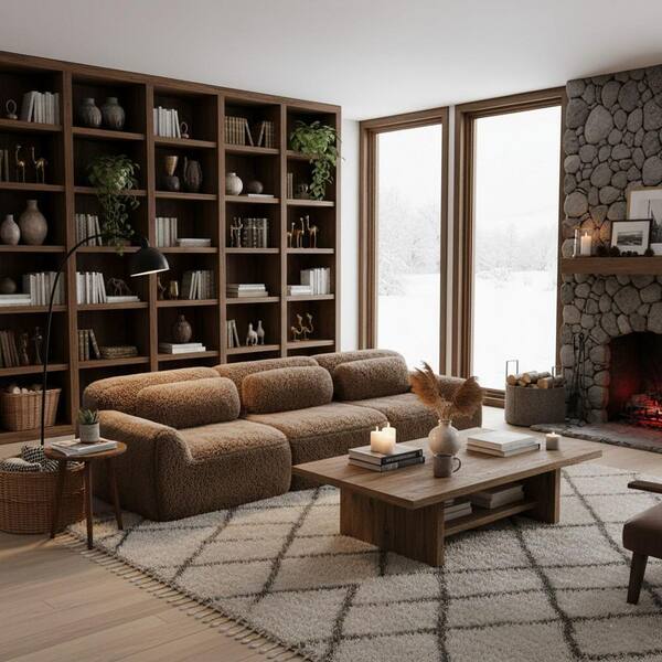 Homy Casa 114.7 in. 3-Seat Plush Microfiber Modular Sectional Sofa