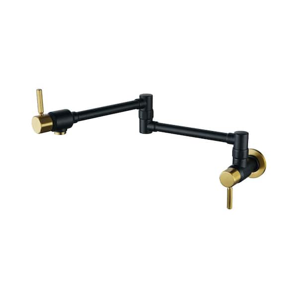 ARCORA Folding Wall Mounted Pot Filler with Double Handle in Black and Gold