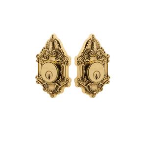 Victorian Plate 2-3/8 in. Backset Double Cylinder Deadbolt in Unlacquered Brass
