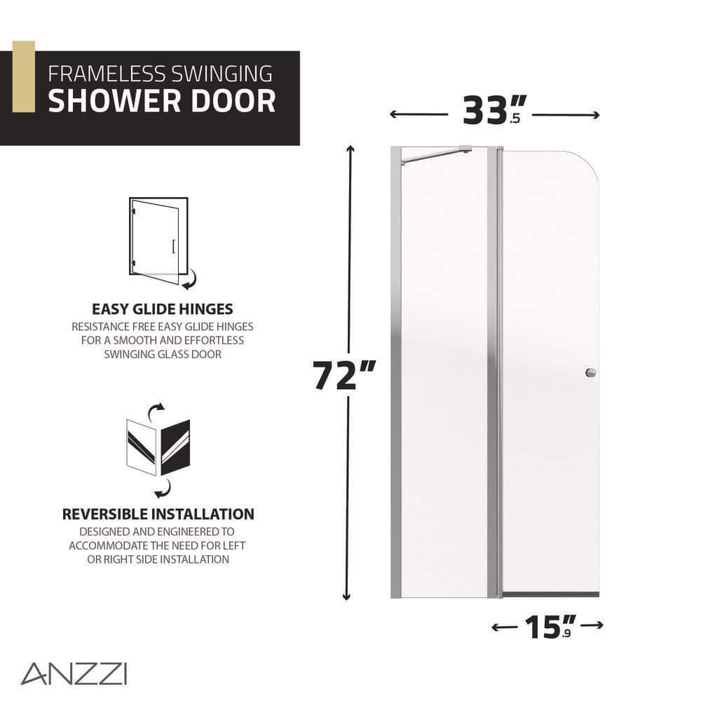 Polished Chrome Frameless Tempered Glass Shower Door