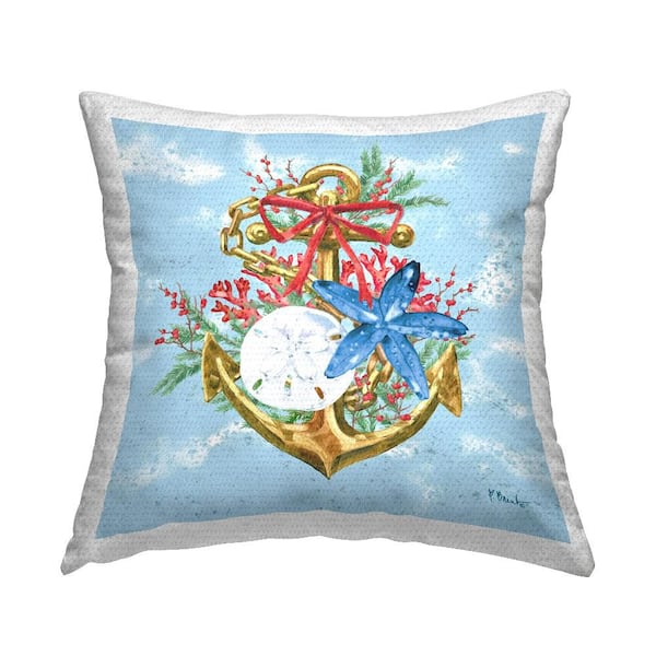 Stupell Industries Holiday Submerged Anchor Blue Square Outdoor Throw Pillow