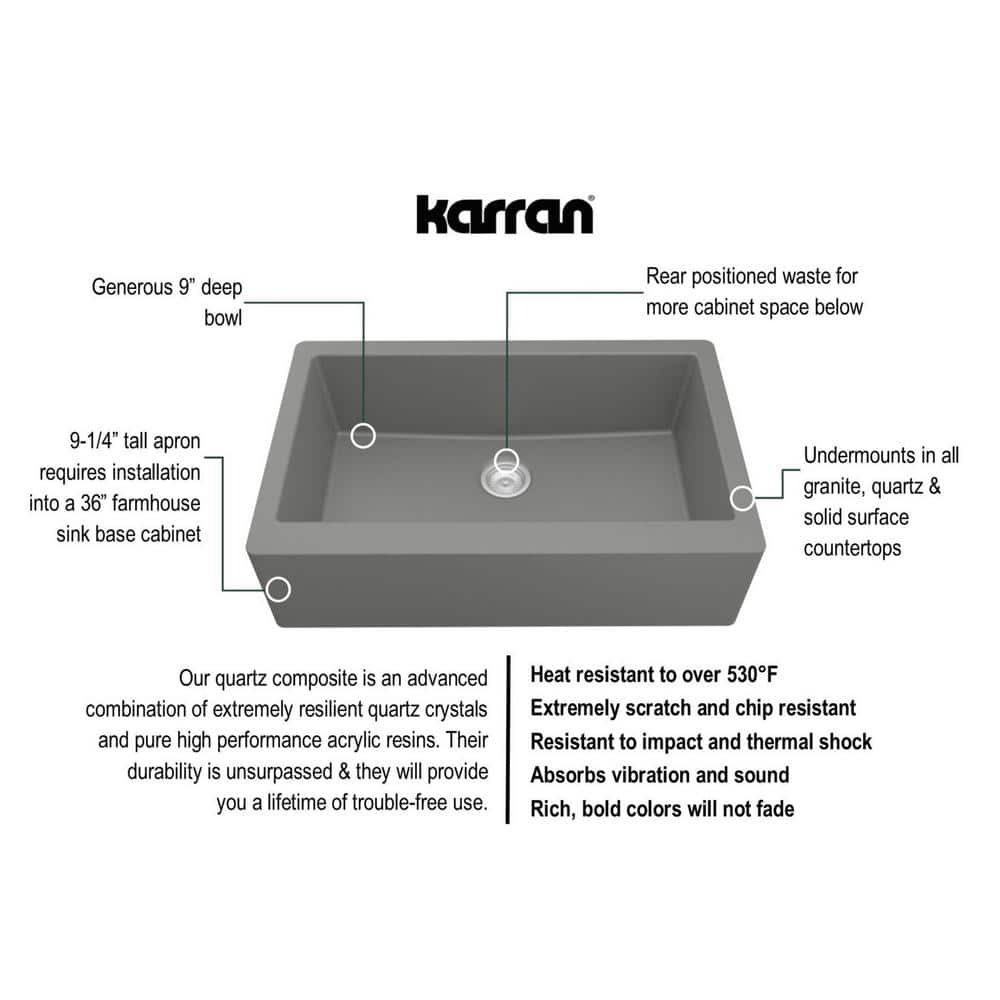 Matte Gray Quartz Composite Farmhouse Single Bowl Kitchen Sink