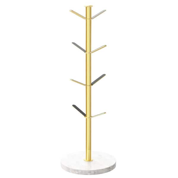 8-Hook Gold Marble Base Mug Tree Stable Removable Coffee Cup Holder Stand for Kitchen Cafe Office Durable