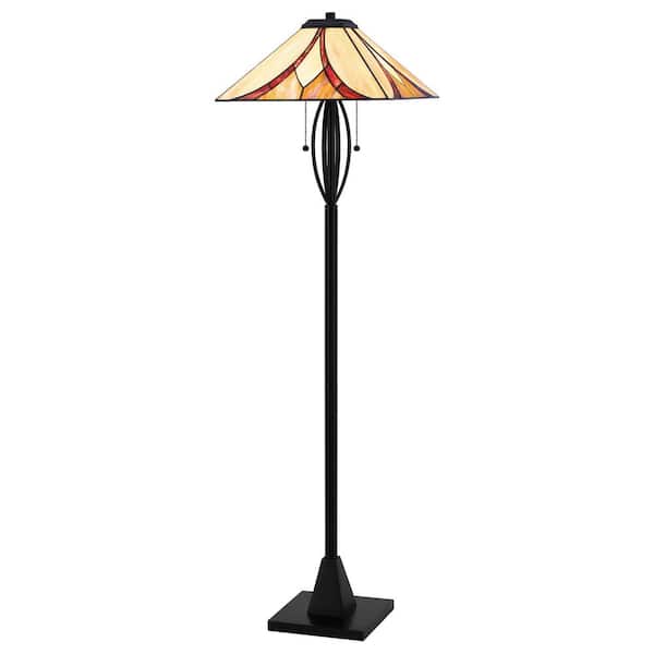 Margrave 60 in. 2-Light Matte Black Floor Lamp with Tiffany Glass Shade