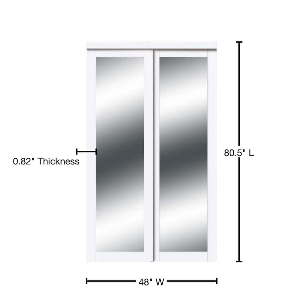 Harmony 48'' x 80'' Pure White Mirrored Sliding Closet Door