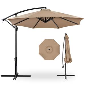 10 ft. Aluminum Offset Round Cantilever Patio Umbrella with Easy Tilt Adjustment in Tan