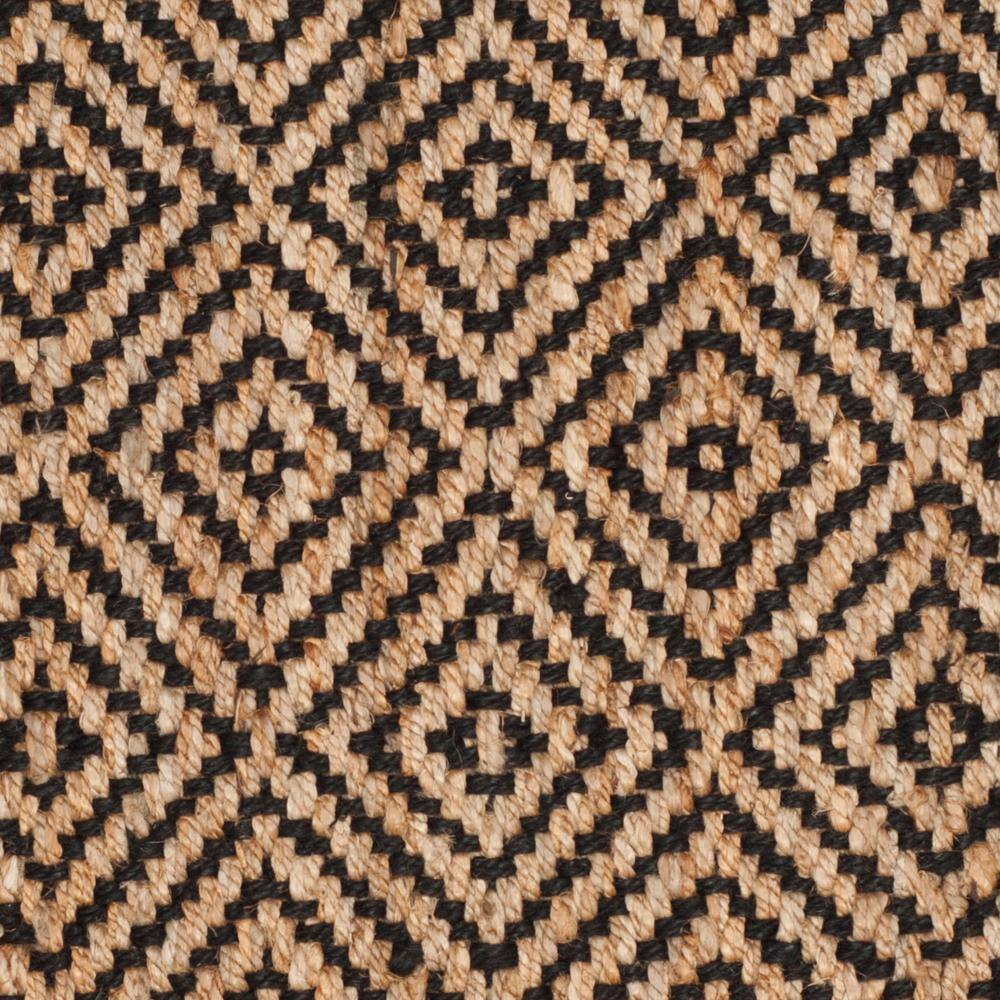 Hand-Knotted Geometric Jute Area Rug in Natural/Black, Round