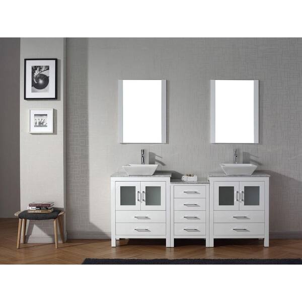 Virtu USA Dior 67 in. W Bath Vanity in White with Marble Vanity