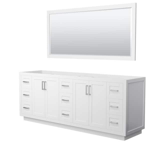 Wyndham Collection Miranda 83.25 in. W x 21.75 in. D x 33 in. H Double Sink Bath Vanity Cabinet without Top in White with 70 in. Mirror