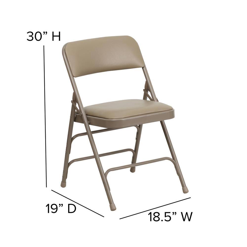 Flash Furniture HERCULES Series Curved Triple Braced & Double Hinged Beige Vinyl Metal Folding Chair