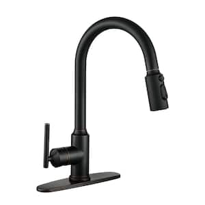 3 Patterns Stainless Steel Single Handle Pull Down Sprayer Kitchen Faucet with Flexible Hose and Deckplate in Bronze