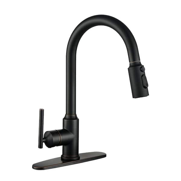 IVIGA 3 Patterns Stainless Steel Single Handle Pull Down Sprayer Kitchen Faucet with Flexible Hose and Deckplate in Bronze