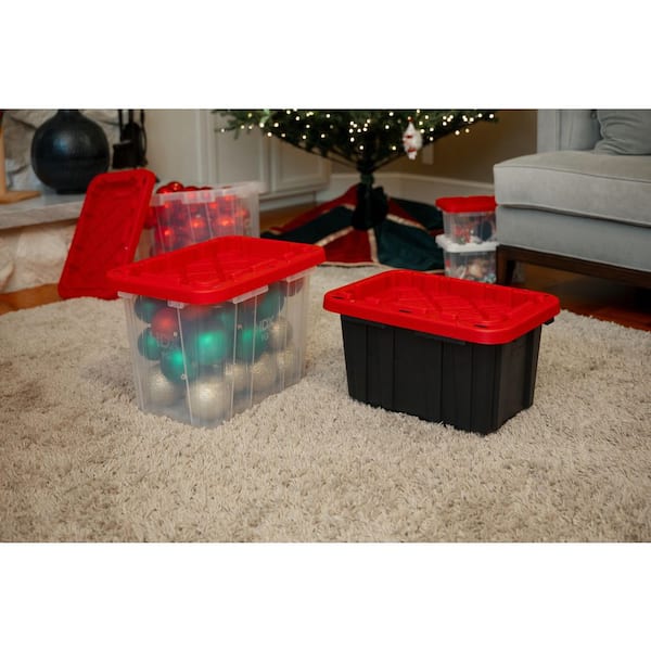 HDX 7 Gal. Tough Storage Tote in Black with Red Lid 999-7G-HDX-R