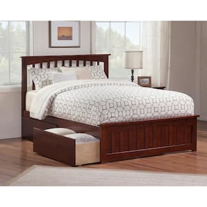 Mission Walnut Queen Solid Wood Storage Platform Bed with Matching Foot Board with 2 Bed Drawers