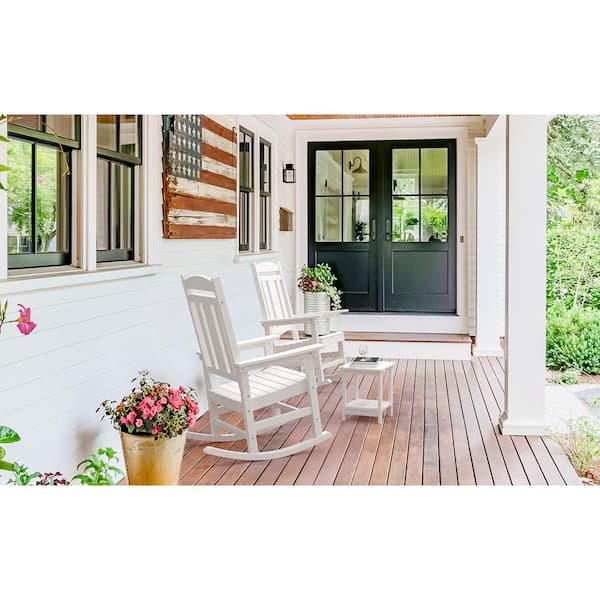 Grant White Poly All Weather Resistant Plastic Adirondack Porch Rocker Indoor Outdoor Rocking Chair