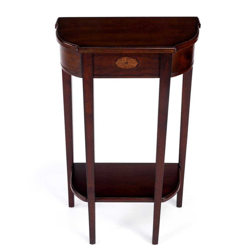 Cherry Wood Demilune Console Table with Storage