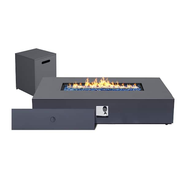 56-Inch Rectangle Iron Gas Fire Pit Table, Includes Tank Cover, Gray