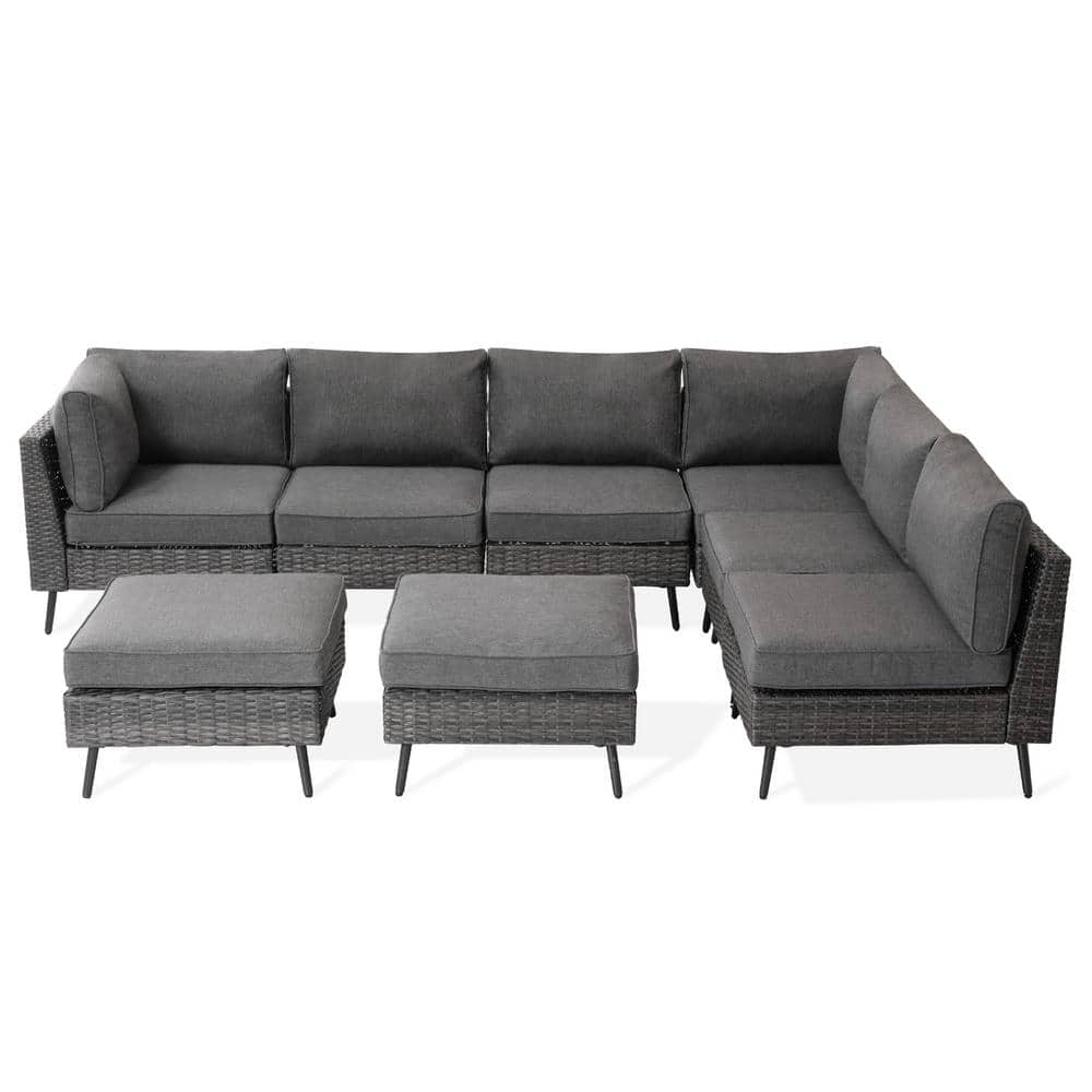 Gray 8-Piece Steel Frame Outdoor Sectional Sofa Set