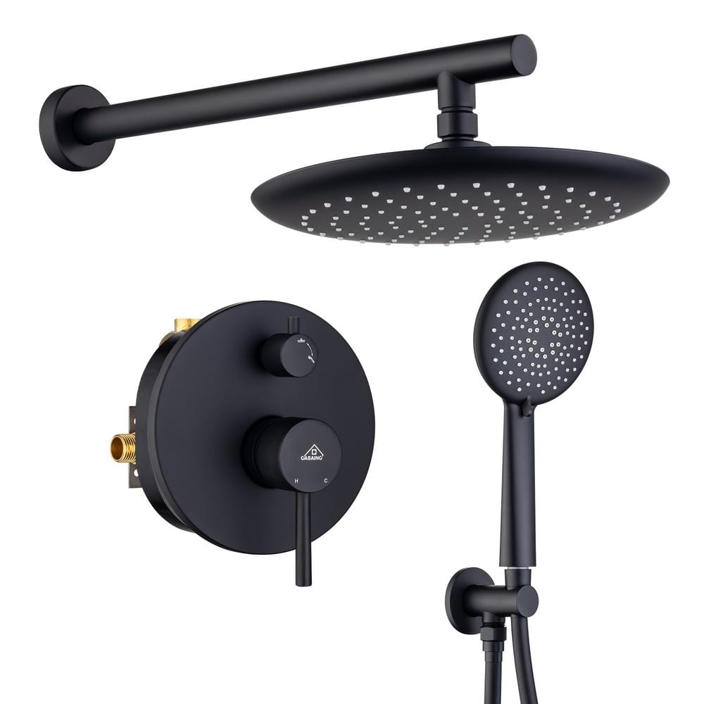 Matte Black Modern Wall-Mounted Shower System with Handheld