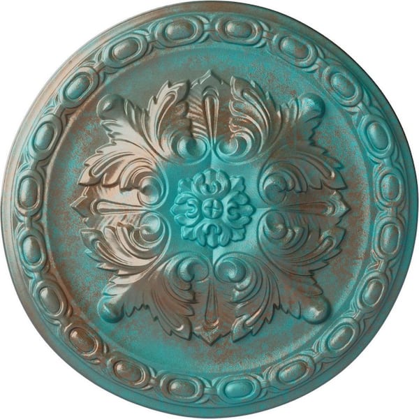 Ekena Millwork 11-3/4 in. x 3/8 in. Stockport Urethane Ceiling Medallion, Copper Green Patina