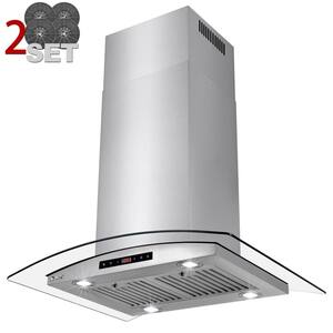 36 in. 343 CFM Convertible Island Mount Range Hood in Stainless Steel Tempered Glass with 2 Set Carbon Filter
