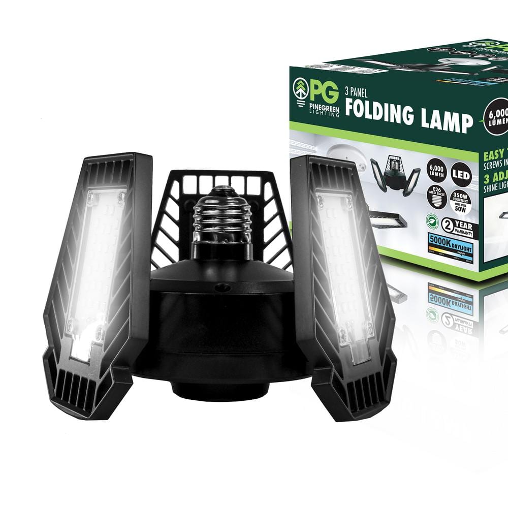 Black Adjustable 3-Panel LED Garage Ceiling Light