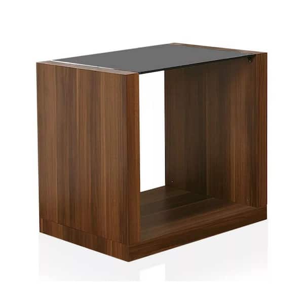 Benjara 22 in. Brown and Black Rectangle Glass End/Side Table with Wooden Frame