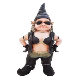 14.5 in. H Biker Babe the Biker Gnome in Leather Motorcycle Riding Gear Home and Garden Gnome Statue