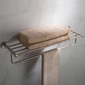 Elie Bathroom Shelf with Towel Bar in Brushed Nickel