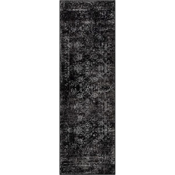 Zazzle Thiva Vintage Oriental Black 2 ft. 3 in. x 7 ft. 3 in. Floral Pattern Runner Rug