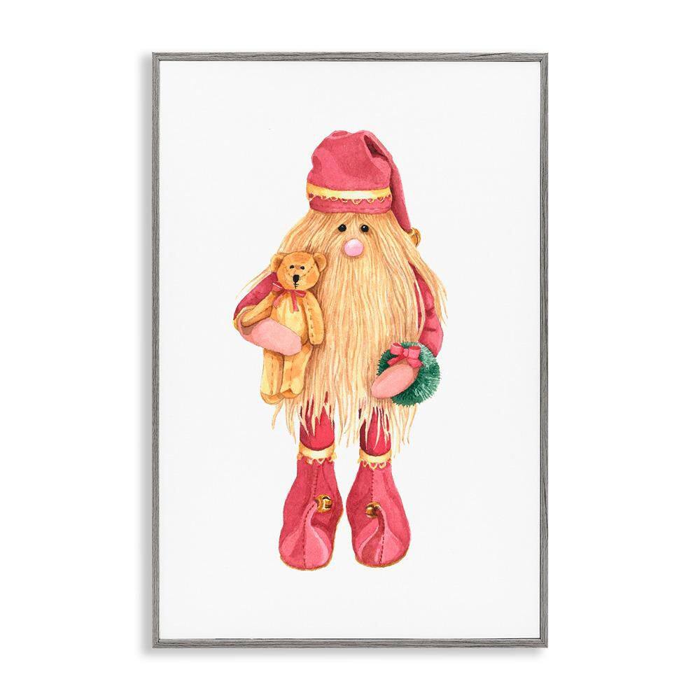 Santa's Elf with Teddy Bear by Nancy Overton 1 Piece Gray Framed Giclee Fantasy Art Print 24 in. x 16 in. price history on PriceWatchPro