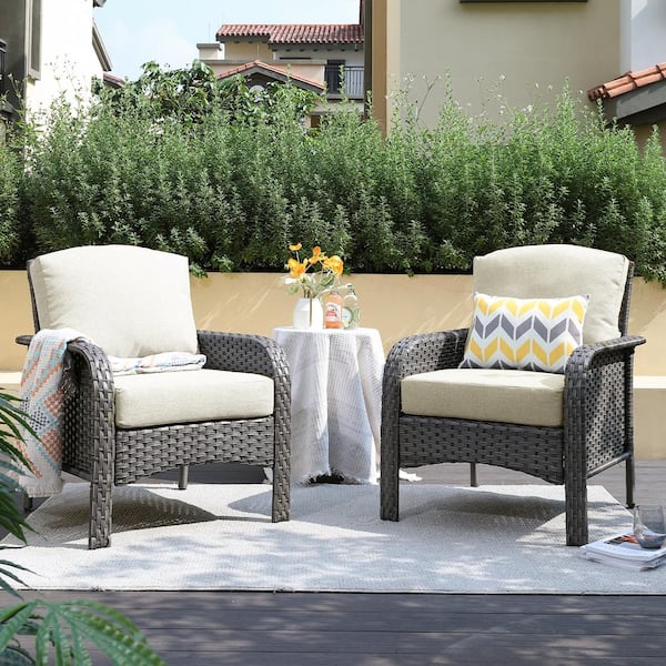 Toject Denali Gray Modern Wicker Outdoor Lounge Chair Seating Set with Beige Cushions (2-Pack)